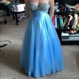 Light blue tulle ball gown prom dress